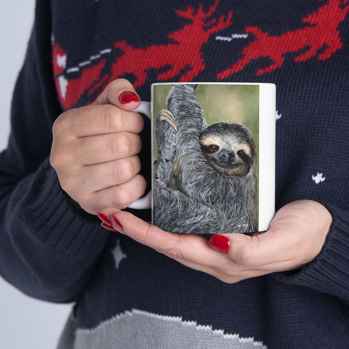 Sloth Portrait Ceramic Mug — Cute Lazy Sloth Coffee Cup (11oz, 15oz)