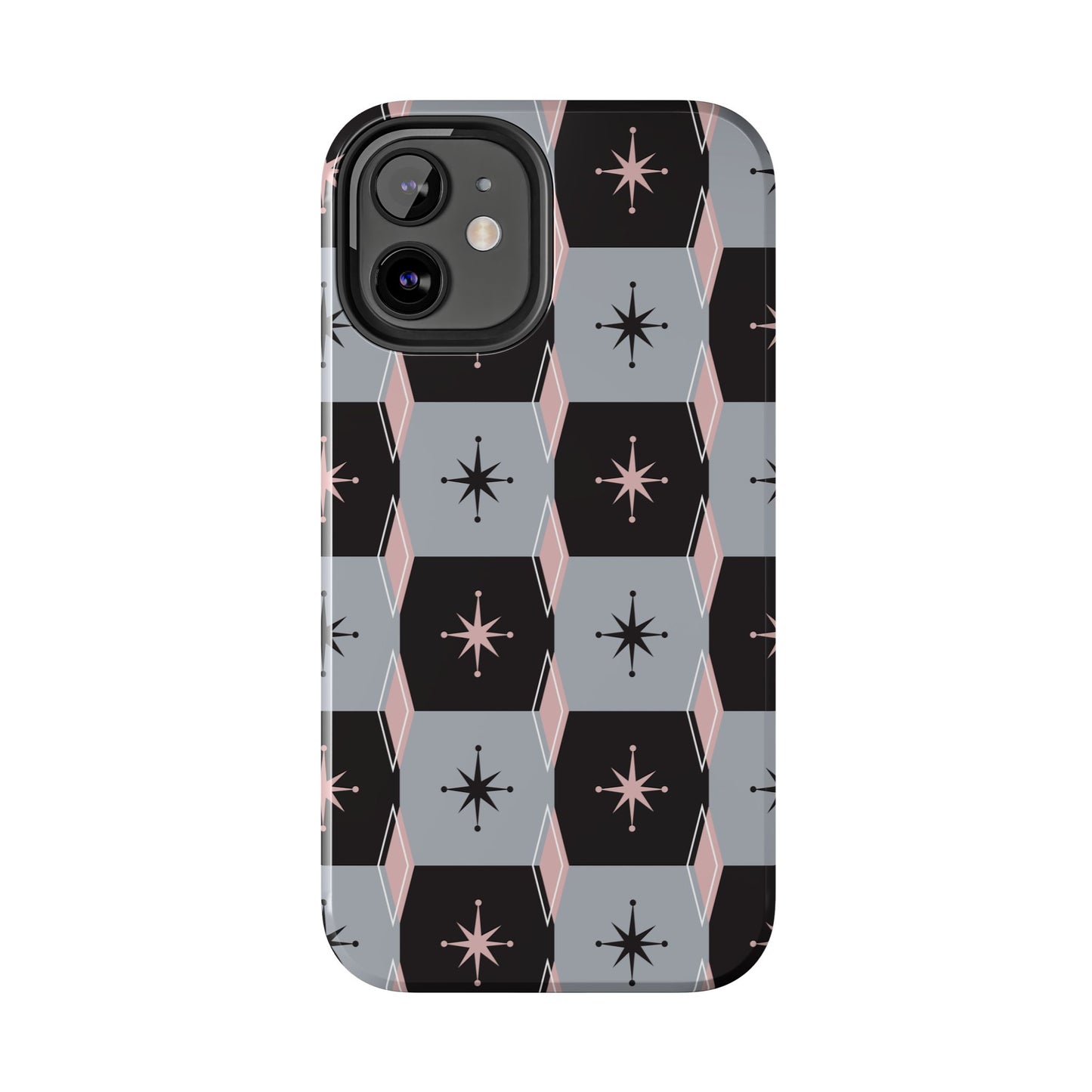 Diamond and Square Pattern in Pink, Black and Gray Tough iPhone Cases