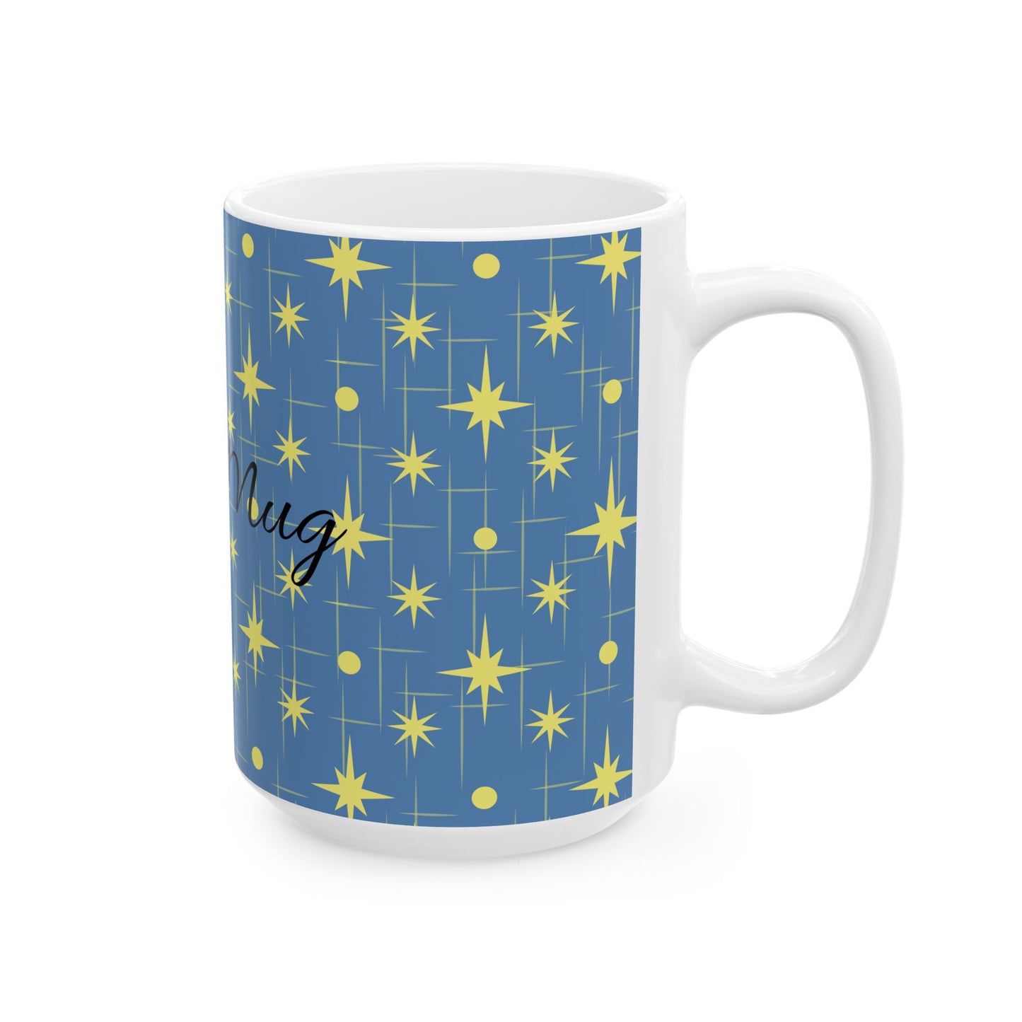 Retro Star Pattern Ceramic Mug — Blue & Yellow 11oz/15oz