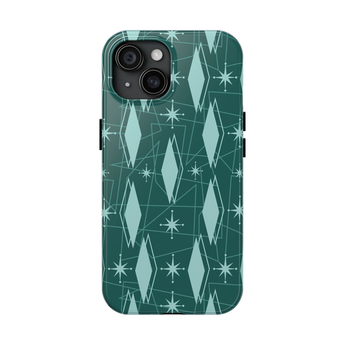 1950s Retro Star and Diamond Pattern in Green Tough iPhone Cases