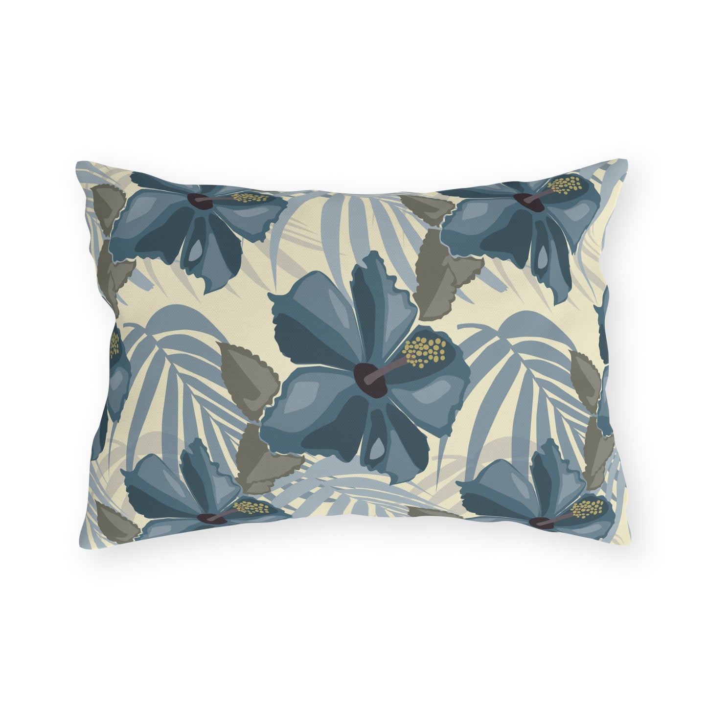 Blue Hibiscus in Earthtones Outdoor Pillows