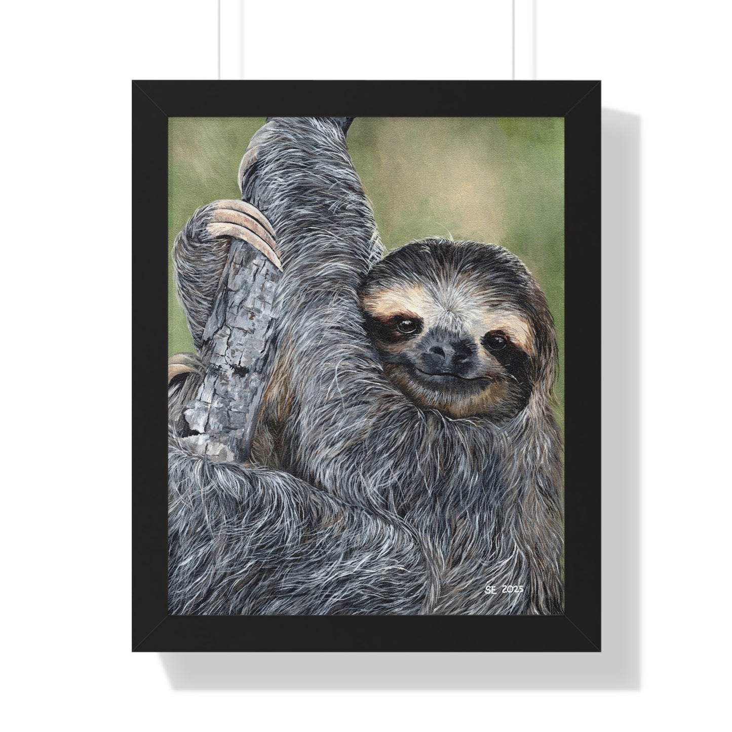 Framed Sloth Art Print — Cute Hanging Sloth Poster for Nursery & Living Room
