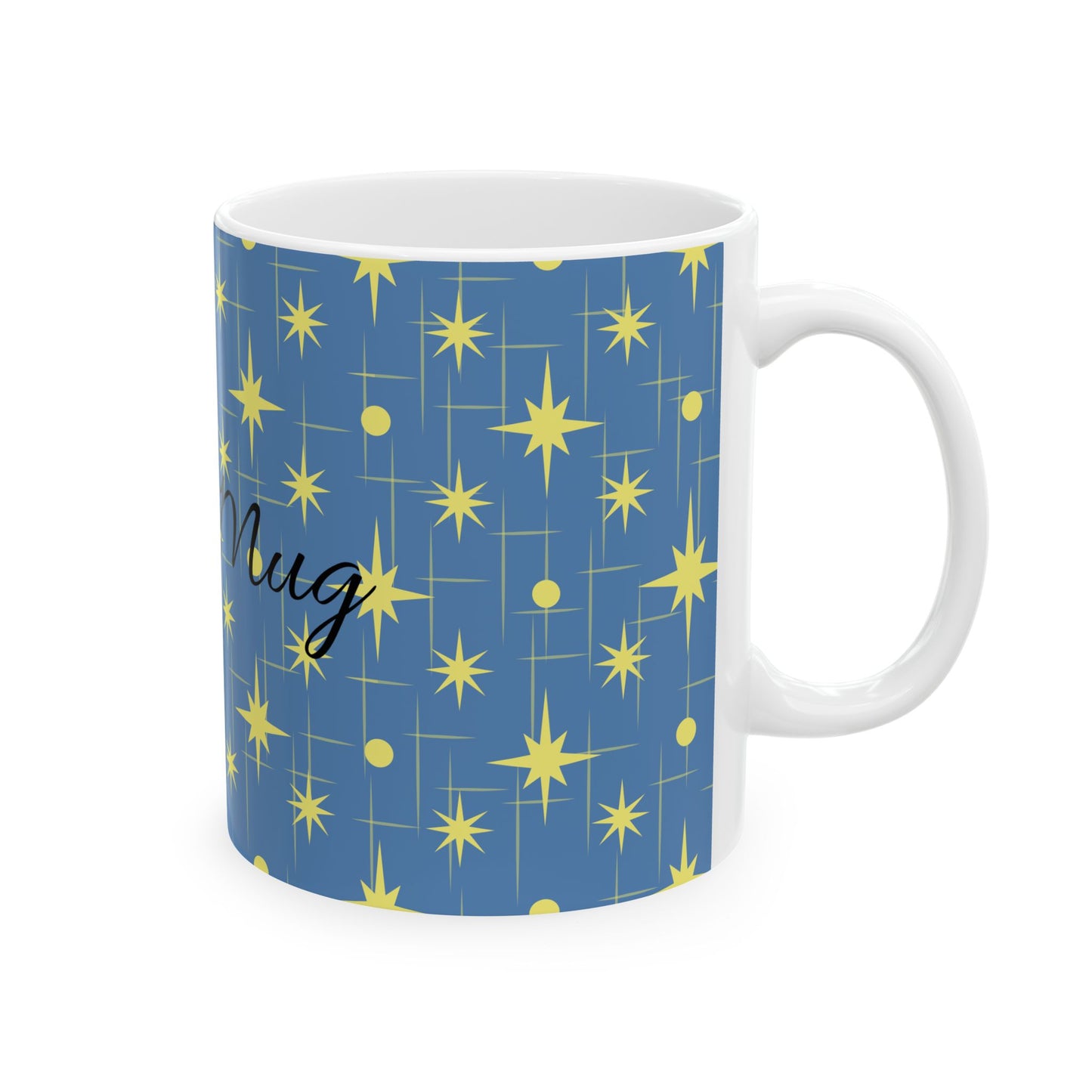 Retro Star Pattern Ceramic Mug — Blue & Yellow 11oz/15oz