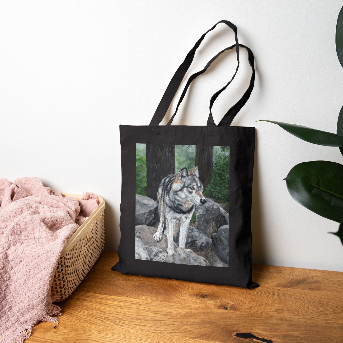 Wolf Illustration Cotton Tote Bag – Forest Wolf Art Tote for Nature Lovers