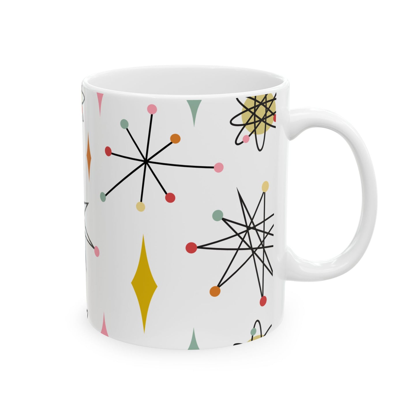 Mid-Century Atomic Pattern Ceramic Mug (11oz & 15oz) — Retro Starburst Coffee Cup