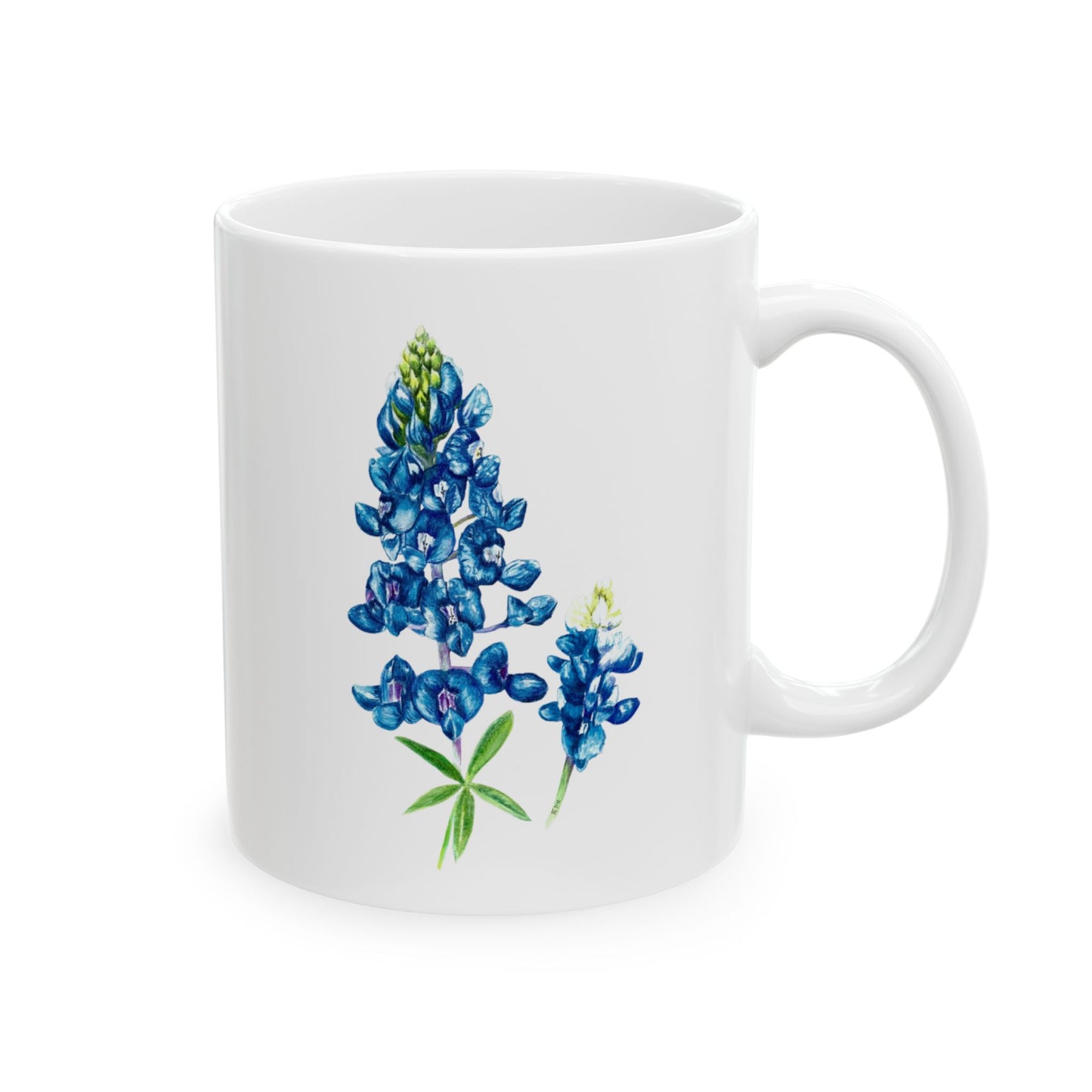 Bluebonnet Floral Ceramic Mug — Hand-Painted Bluebonnet Flowers Coffee Cup (11oz, 15oz)