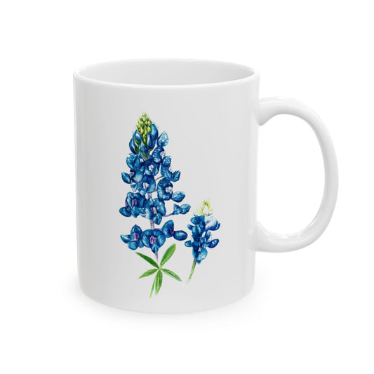Bluebonnet Floral Ceramic Mug — Hand-Painted Bluebonnet Flowers Coffee Cup (11oz, 15oz)