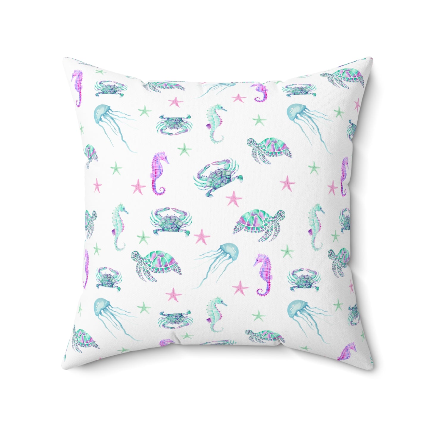 Square Pillow Ocean Life in Soft Pastel Colors