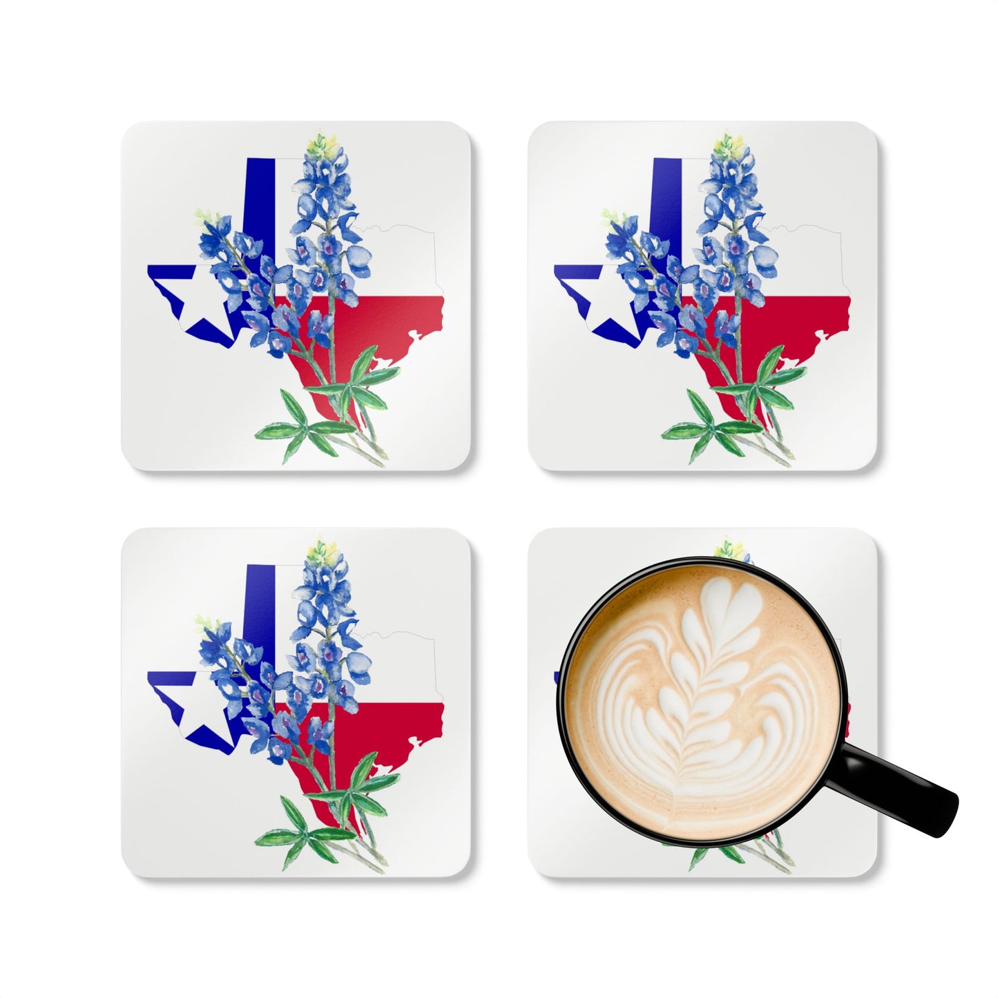 Texas Flag Bluebonnet Cork Coaster Set – 4 Pack