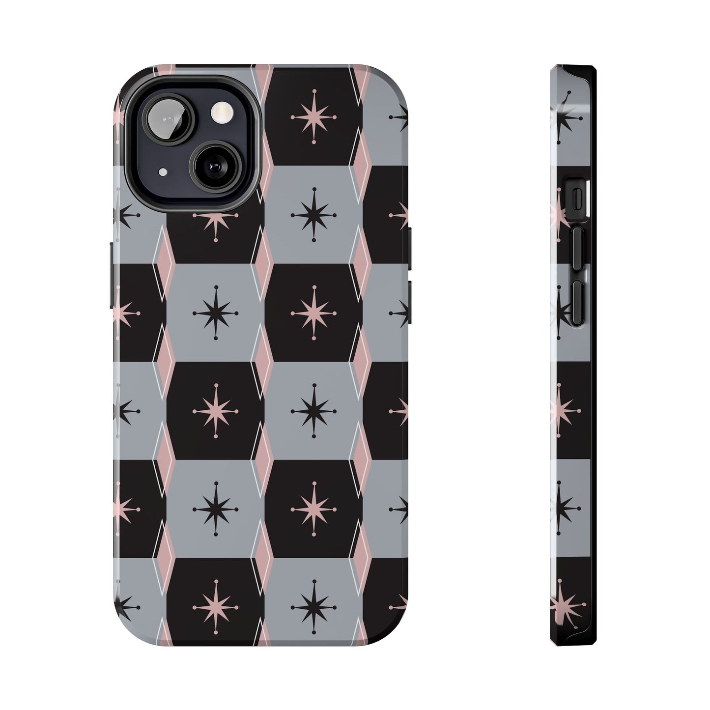 Diamond and Square Pattern in Pink, Black and Gray Tough iPhone Cases