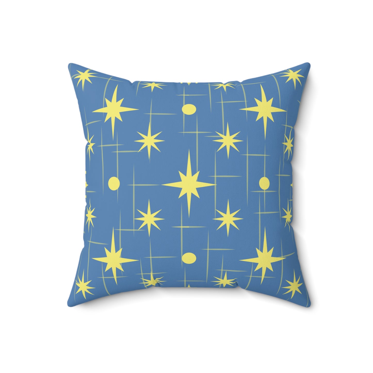 Mid-Century Starburst Pattern Pillow — Blue & Yellow Decorative Throw Pillow