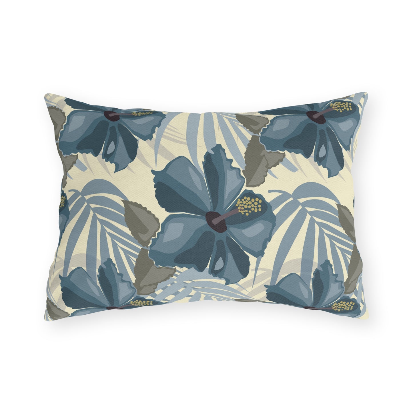 Blue Hibiscus in Earthtones Outdoor Pillows