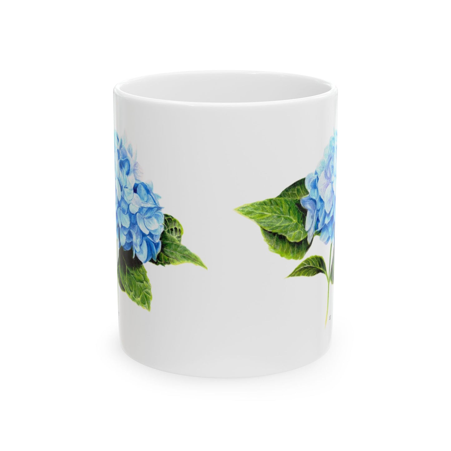 Hydrangea Ceramic Mug — Blue Floral Coffee Cup (11oz & 15oz)