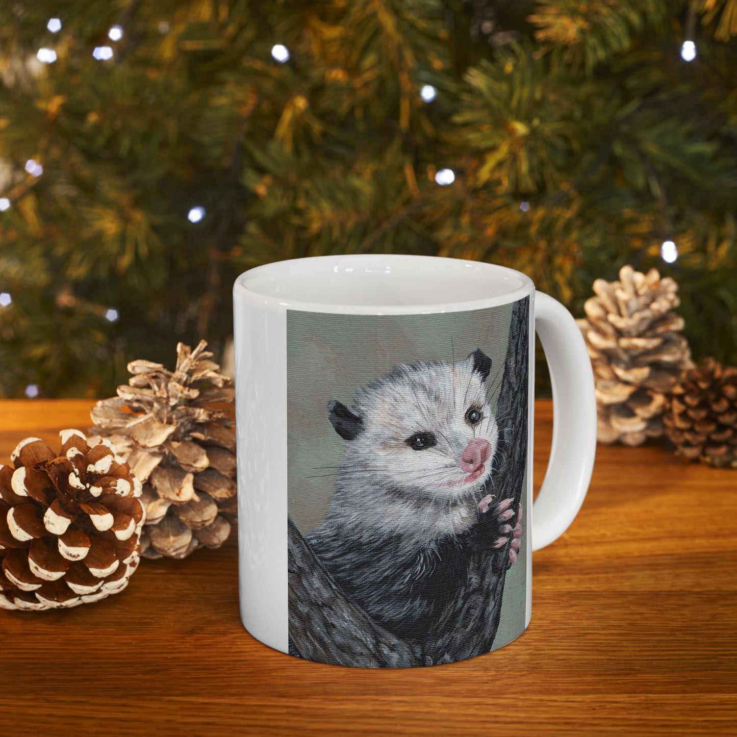 Opossum Art Ceramic Mug — Cute Wildlife Tree-Climbing Possum Coffee Cup (11oz/15oz)