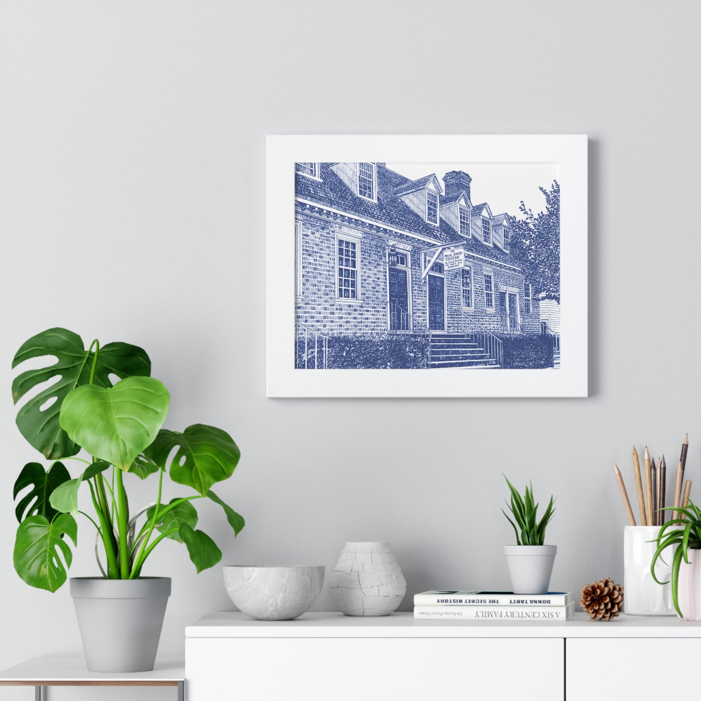 Framed Horizontal Poster — Colonial Williamsburg's Brick House Tavern in Blue Art Print