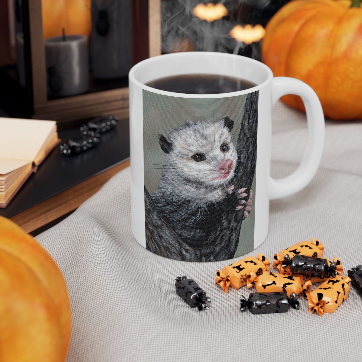 Opossum Art Ceramic Mug — Cute Wildlife Tree-Climbing Possum Coffee Cup (11oz/15oz)