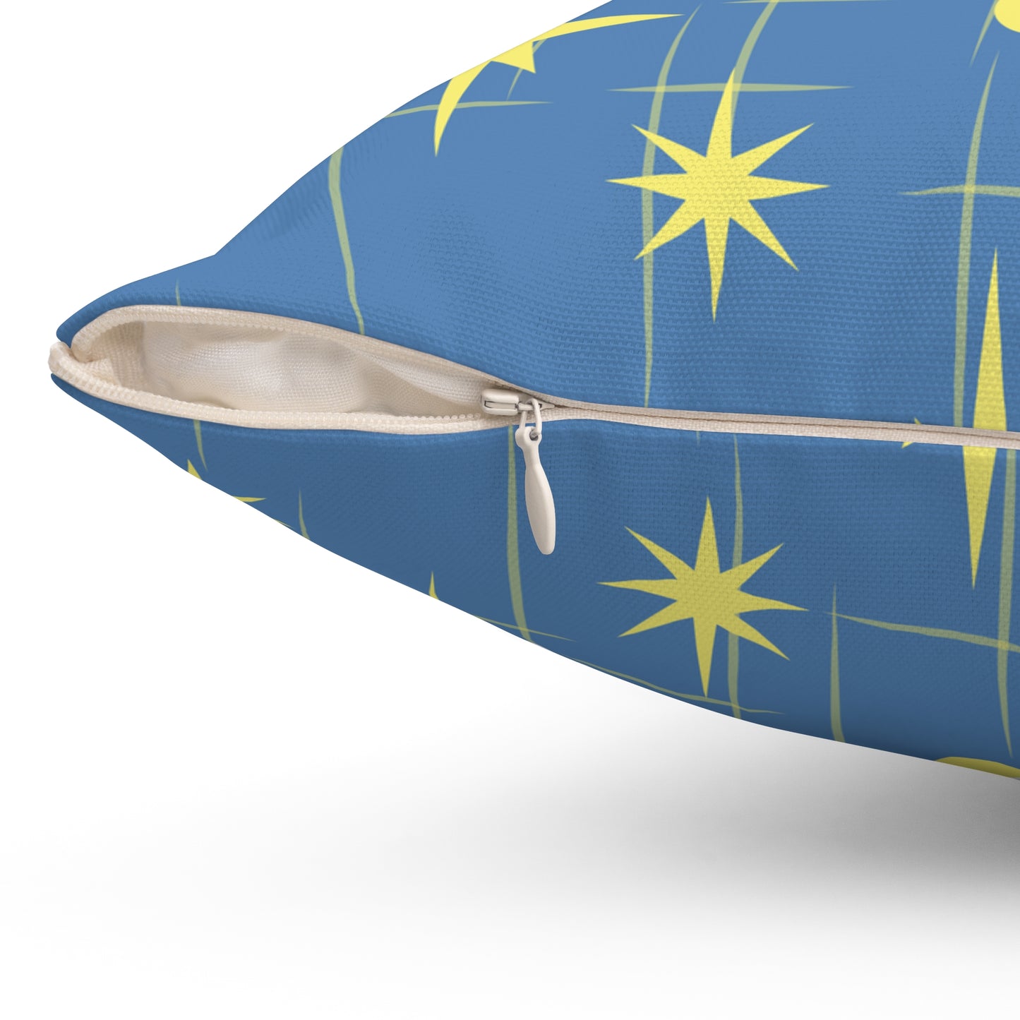 Mid-Century Starburst Pattern Pillow — Blue & Yellow Decorative Throw Pillow