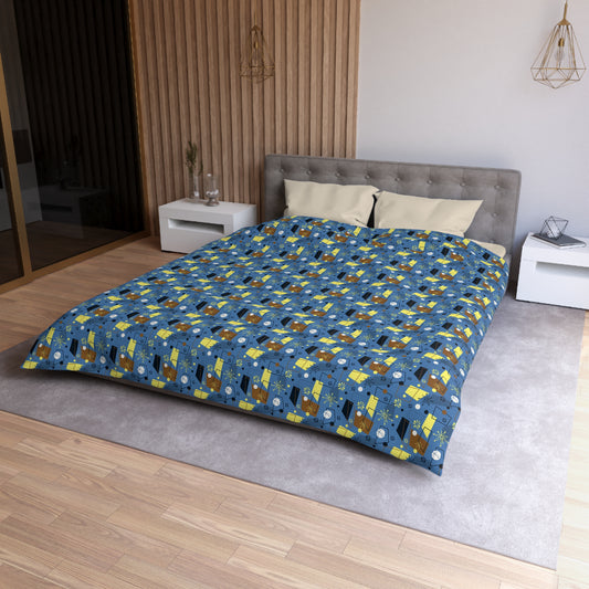 Blue Geometric Starry Microfiber Duvet Cover