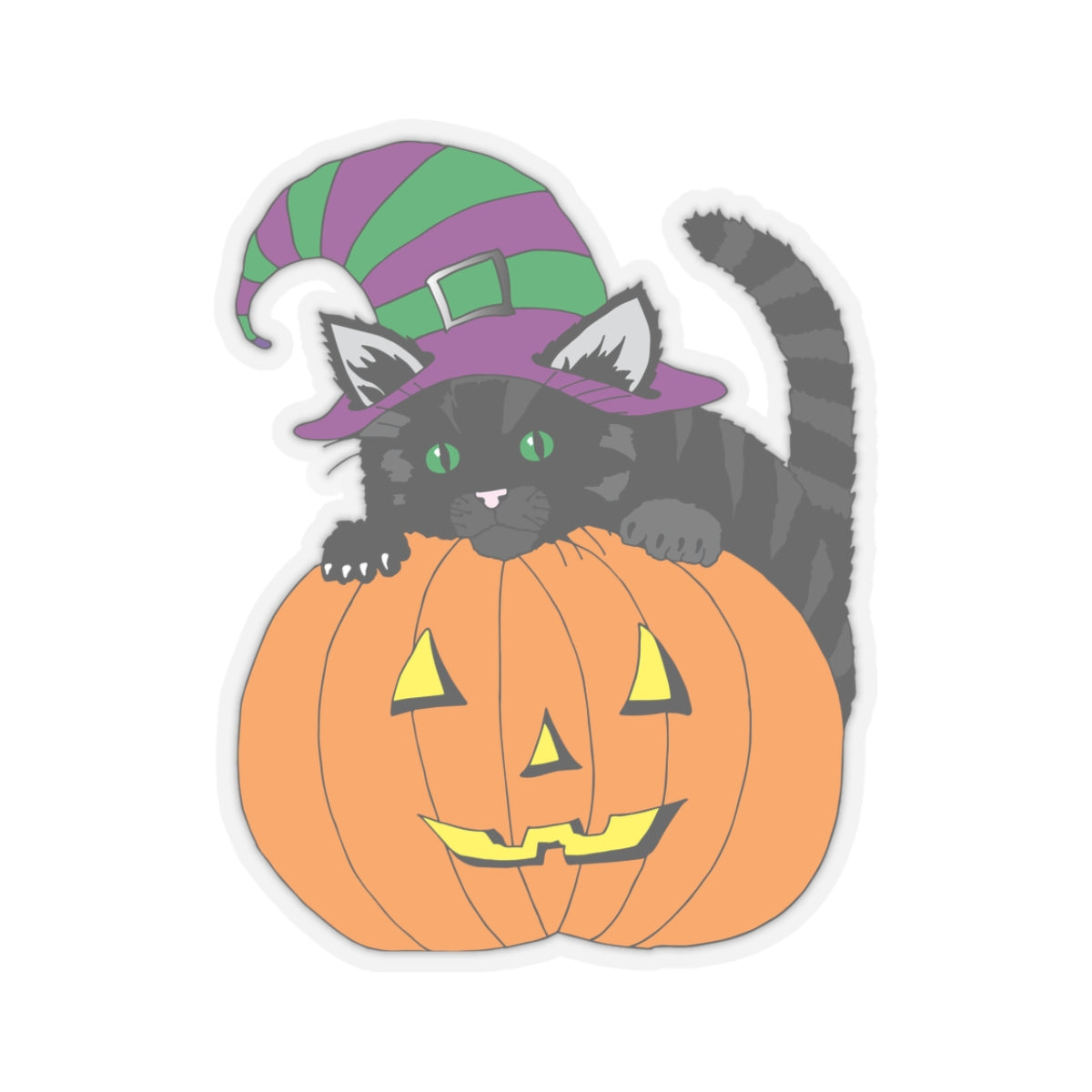 Kitten on Jack O' Lantern Kiss-Cut Stickers