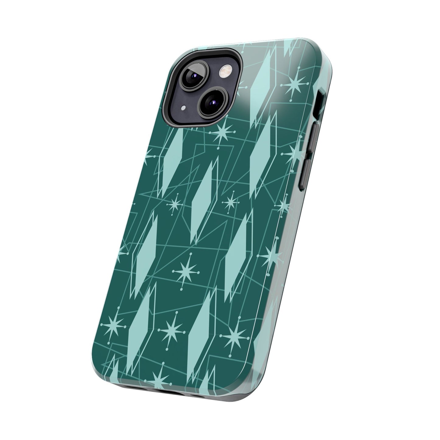 1950s Retro Star and Diamond Pattern in Green Tough iPhone Cases