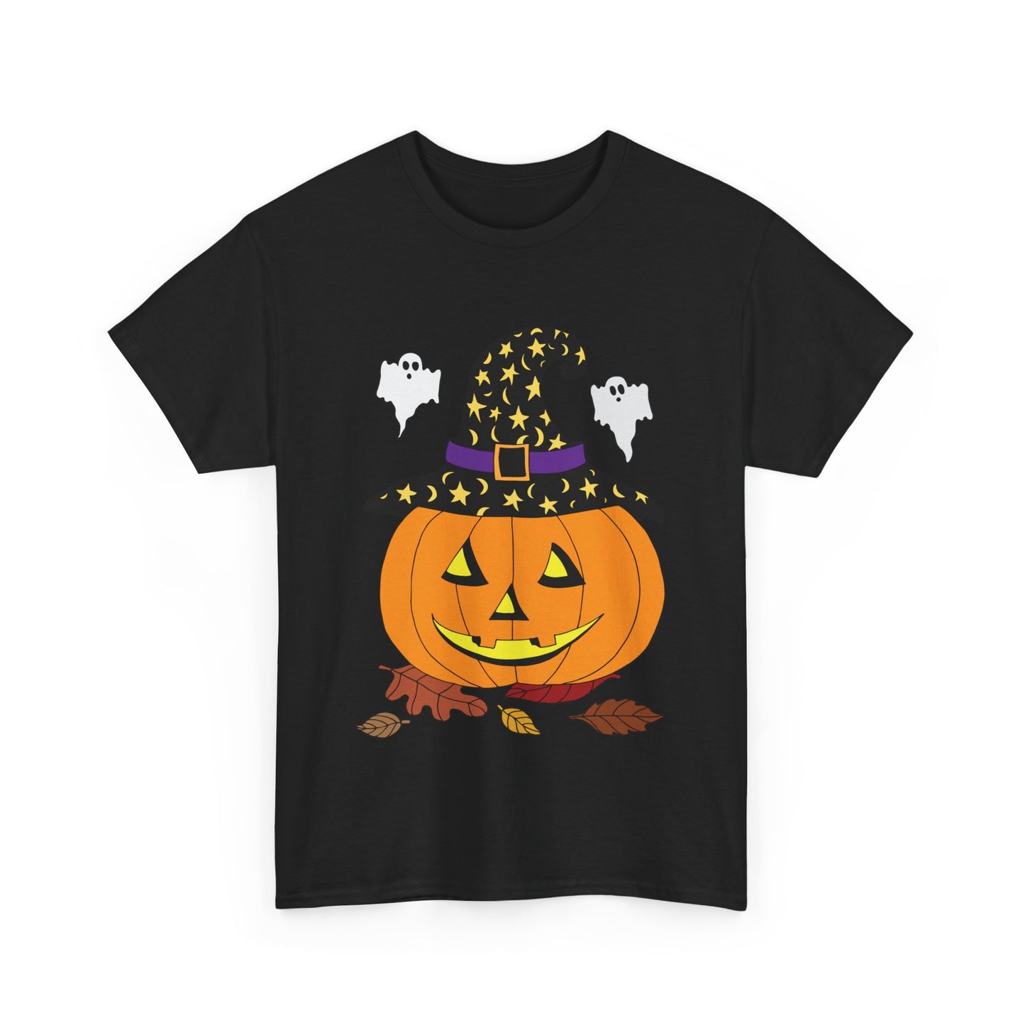 Halloween Jack O' Lantern in Witch Hat Unisex Heavy Cotton Tee