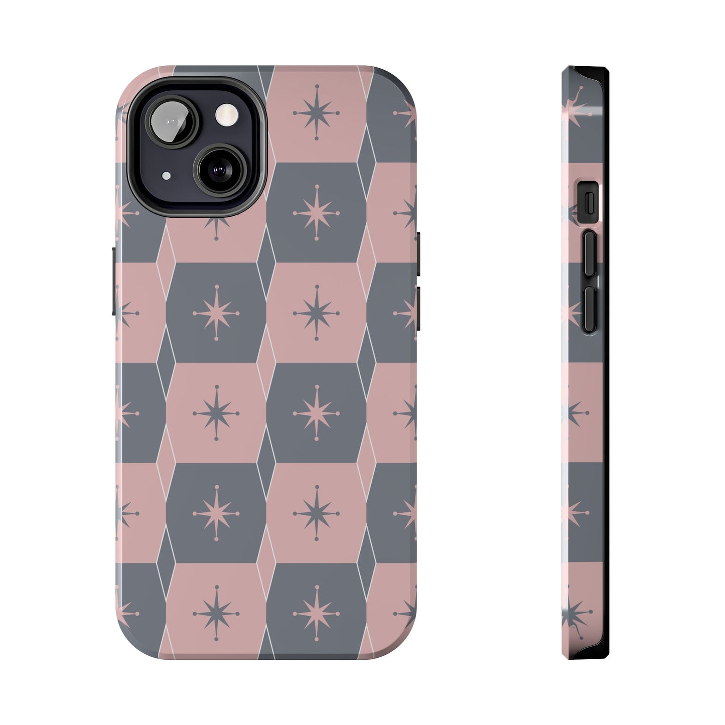 Square and Diamond Pattern in Pink and Gray Tough iPhone Cases