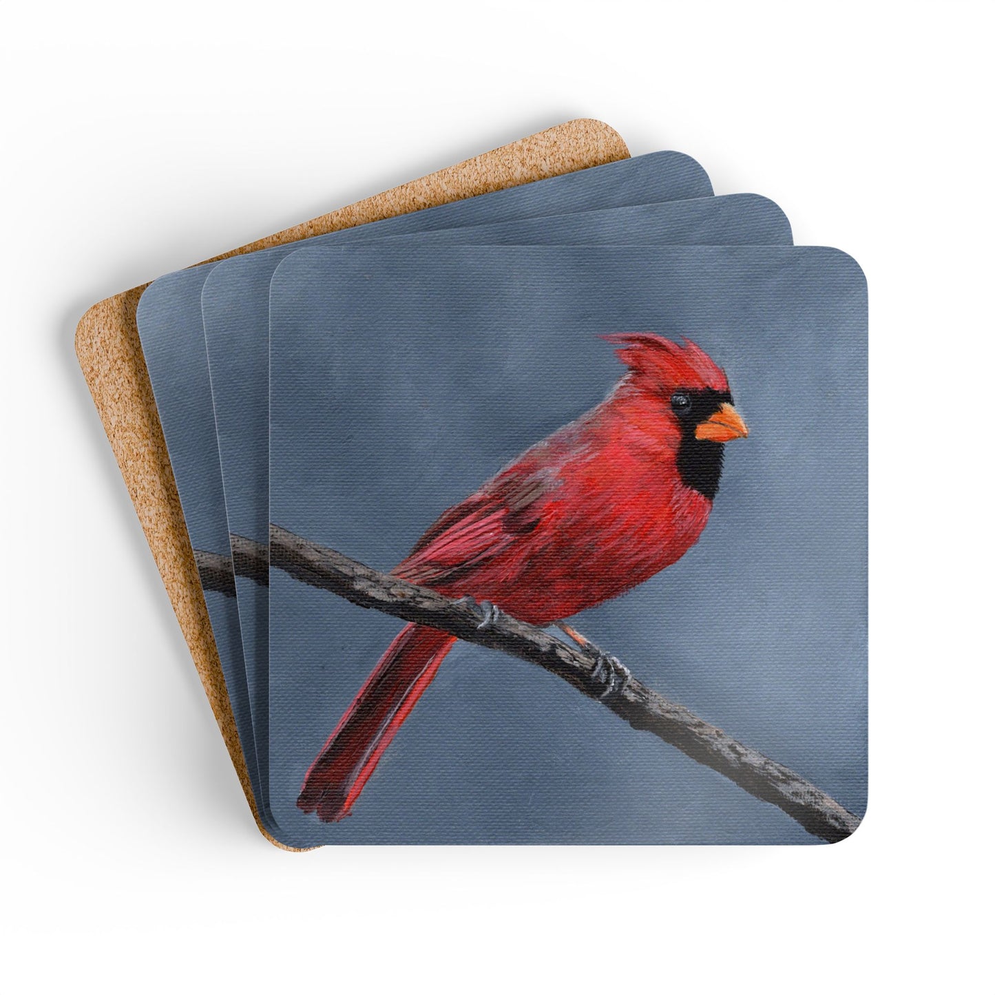 Cardinal Artwork Cork Coaster Set — Red Bird Nature Drink Coasters (4-Pack)
