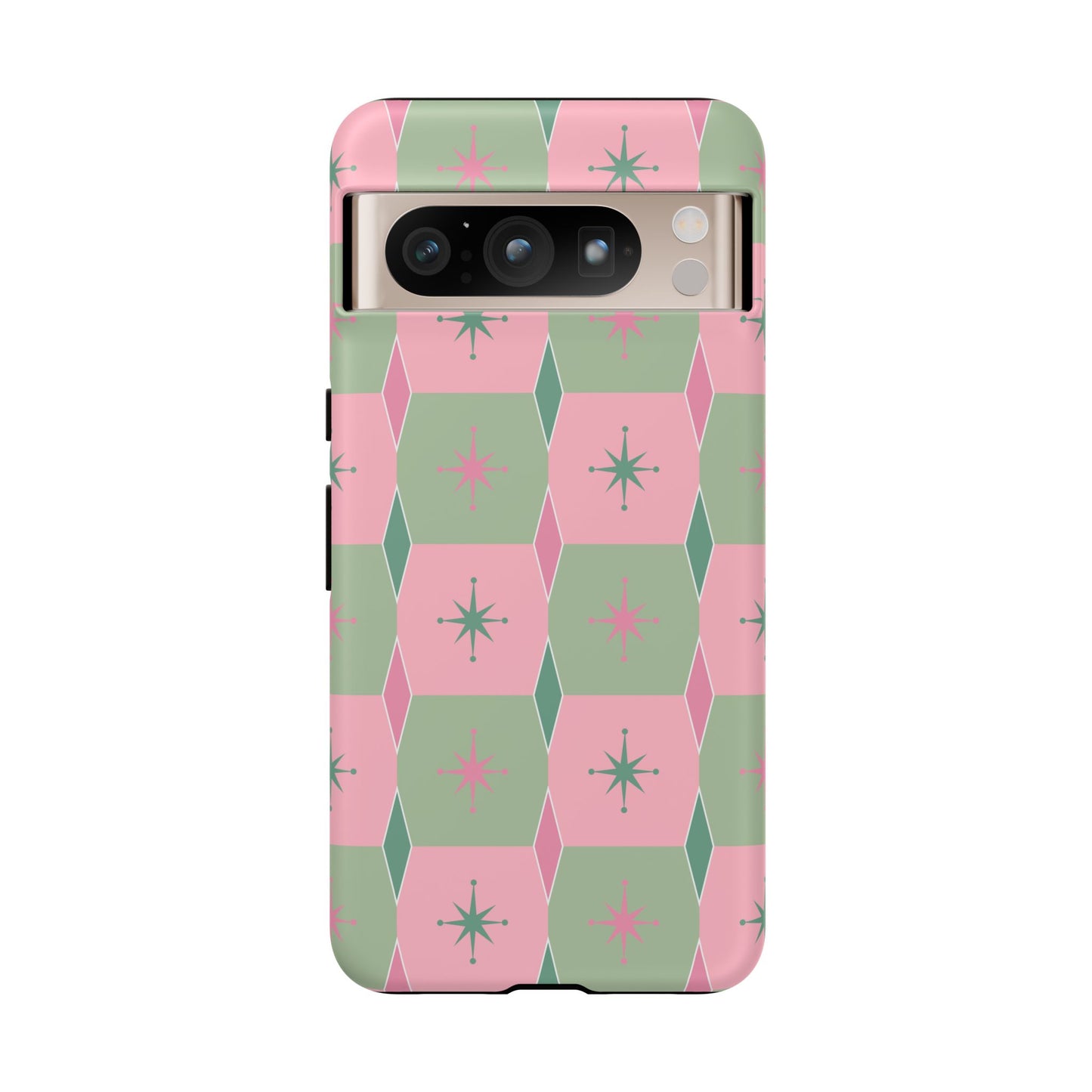 1950s Retro Square and Diamond Pattern in Pink and Green Tough Cases