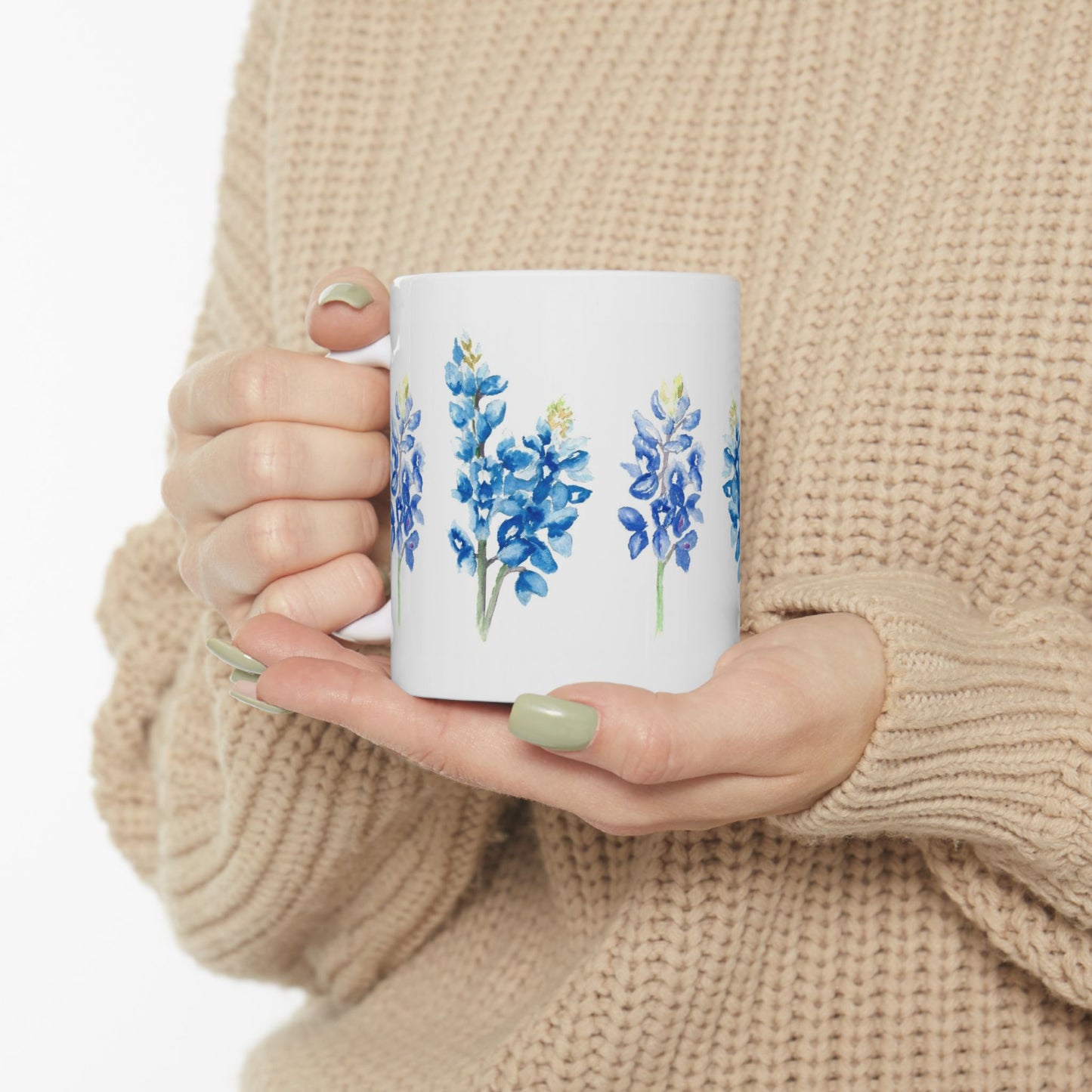 Bluebonnet Floral Ceramic Mug — Watercolor Texas Wildflower Coffee Cup (11oz & 15oz)