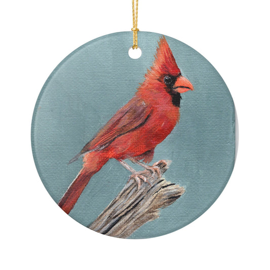 Cardinal Ceramic Ornament — Red Songbird Holiday Decoration
