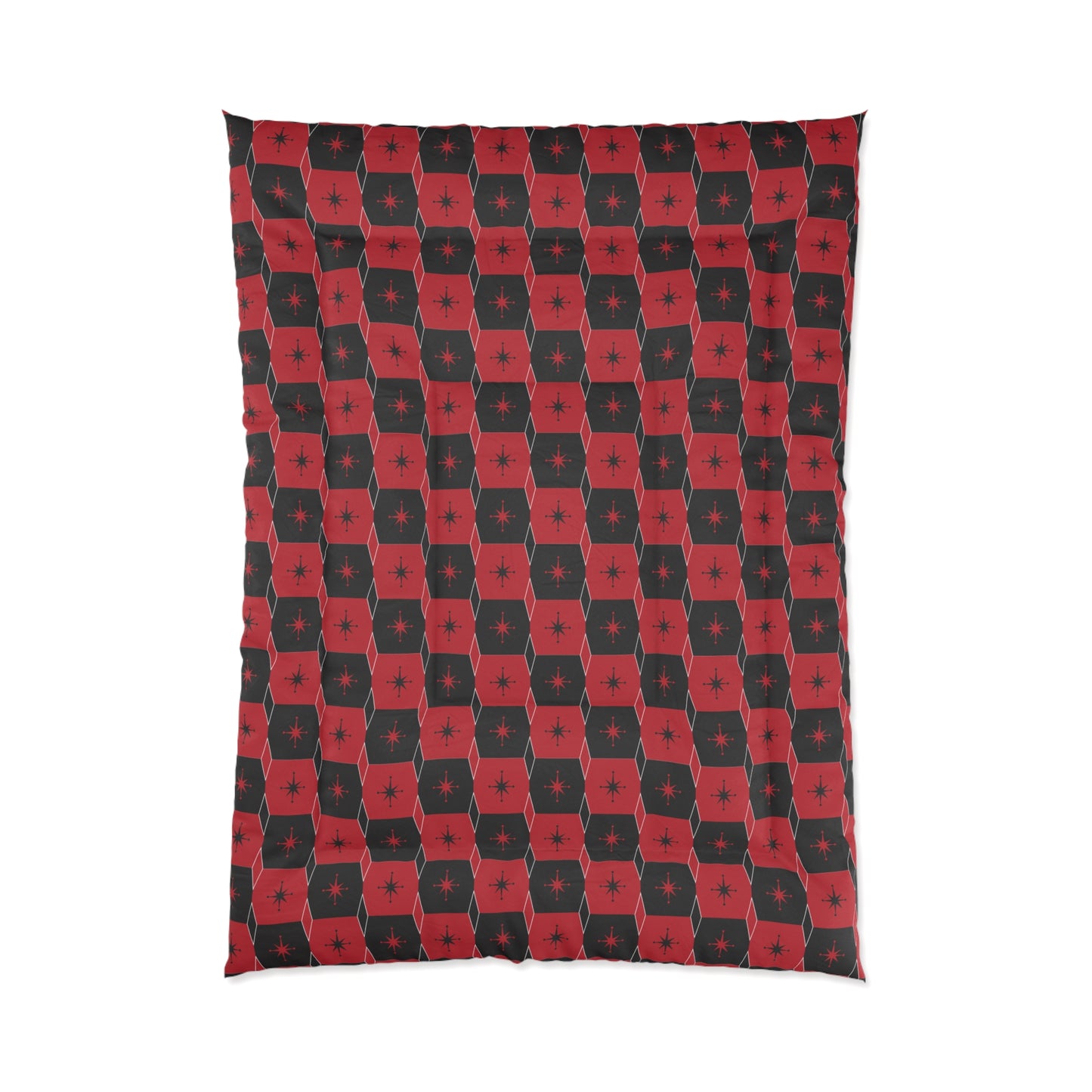 Plaid Star Comforter — Red & Black Midcentury Modern Star Pattern Bedding