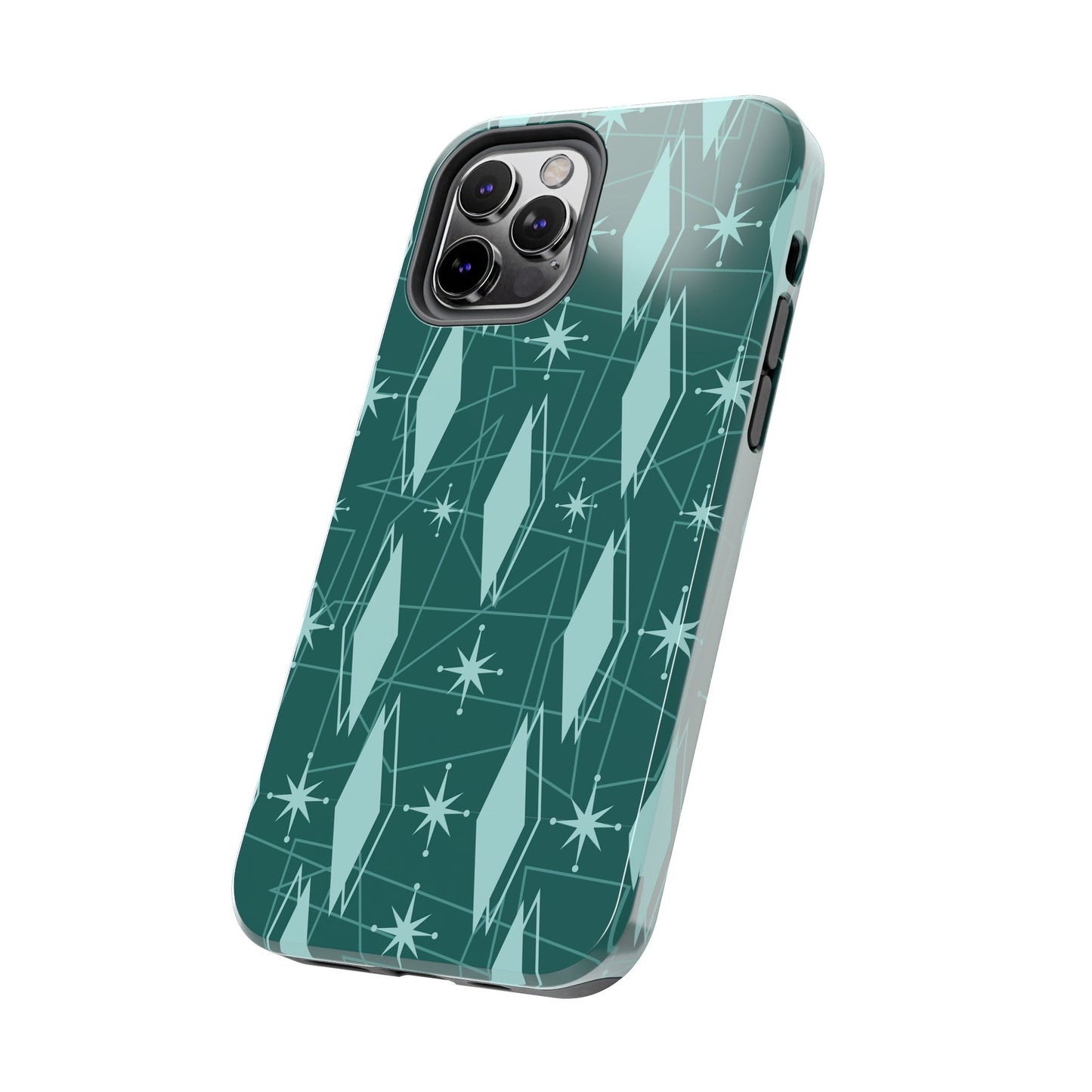 1950s Retro Star and Diamond Pattern in Green Tough iPhone Cases