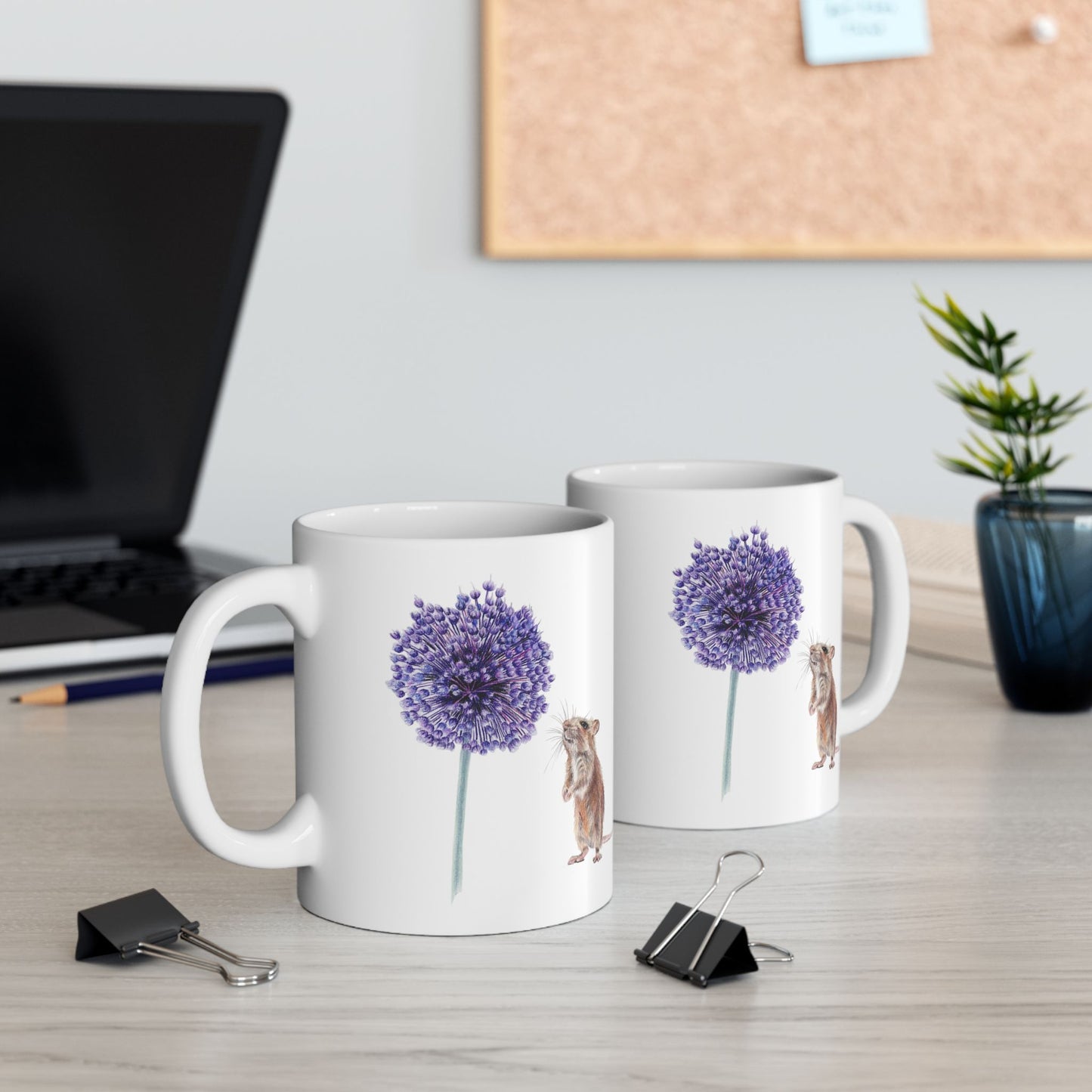 Yorktown Onion (Allium) and Mouse Ceramic Mug — Cute Floral Coffee Cup (11oz, 15oz)