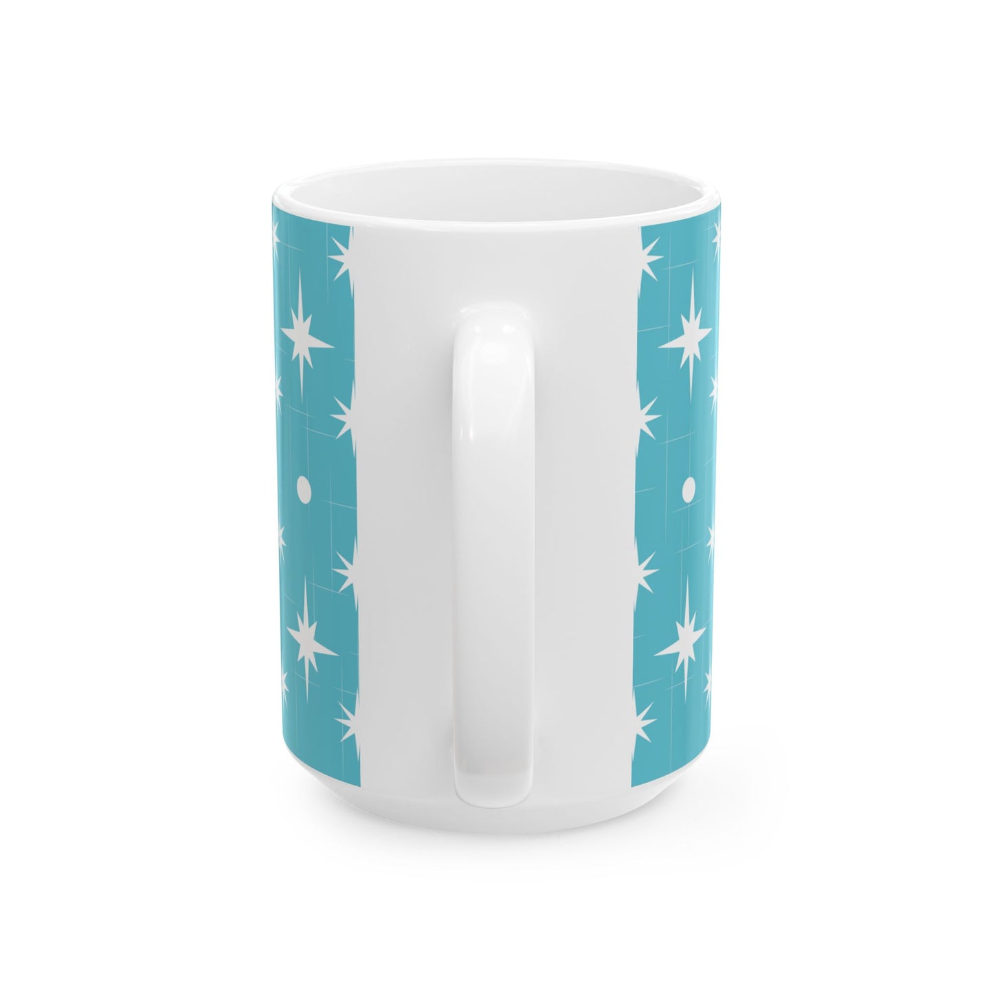 Starburst Pattern Ceramic Mug — Retro Turquoise Mid-Century Modern Coffee Cup (11oz, 15oz)