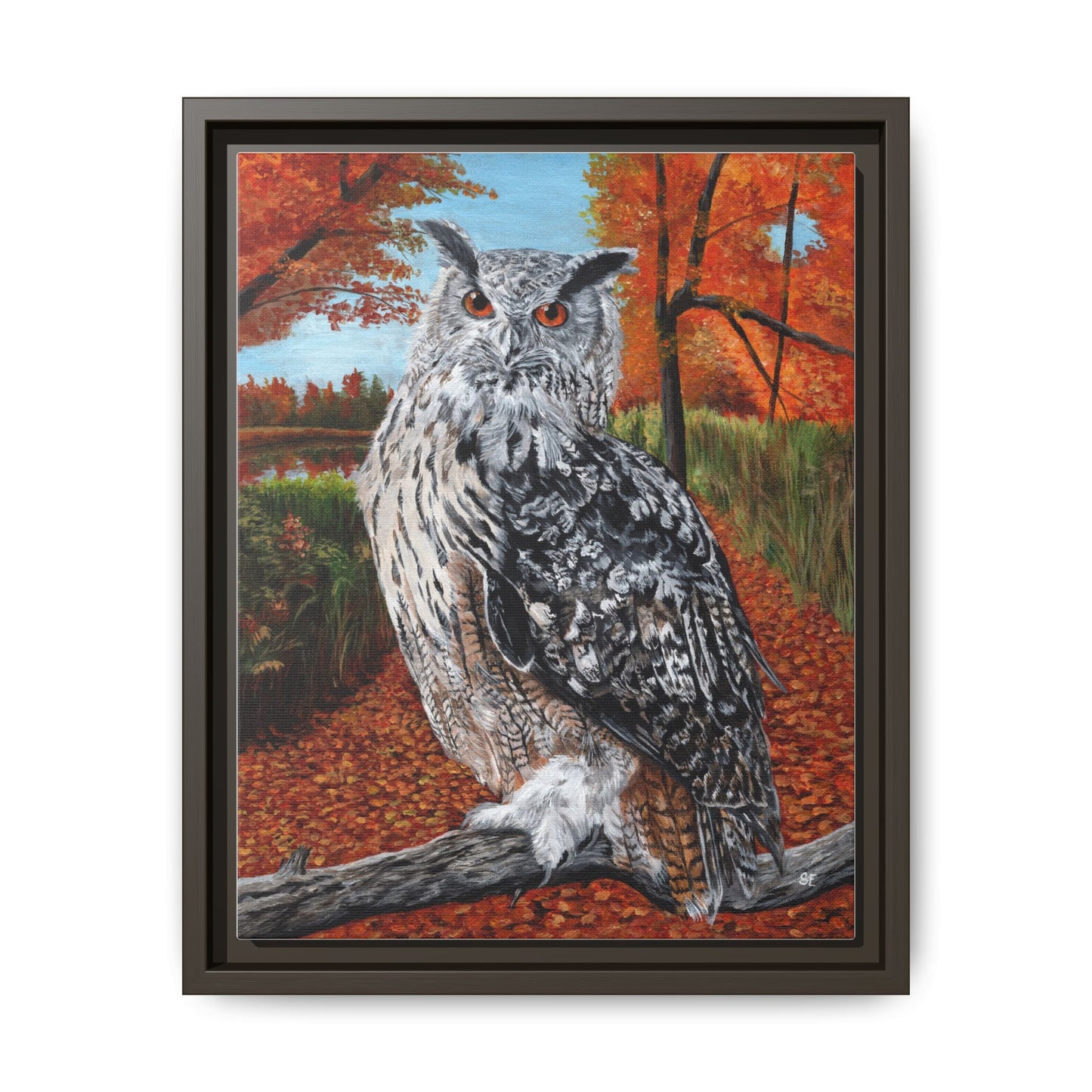Framed Owl Canvas Art — Autumn Forest Owl Print