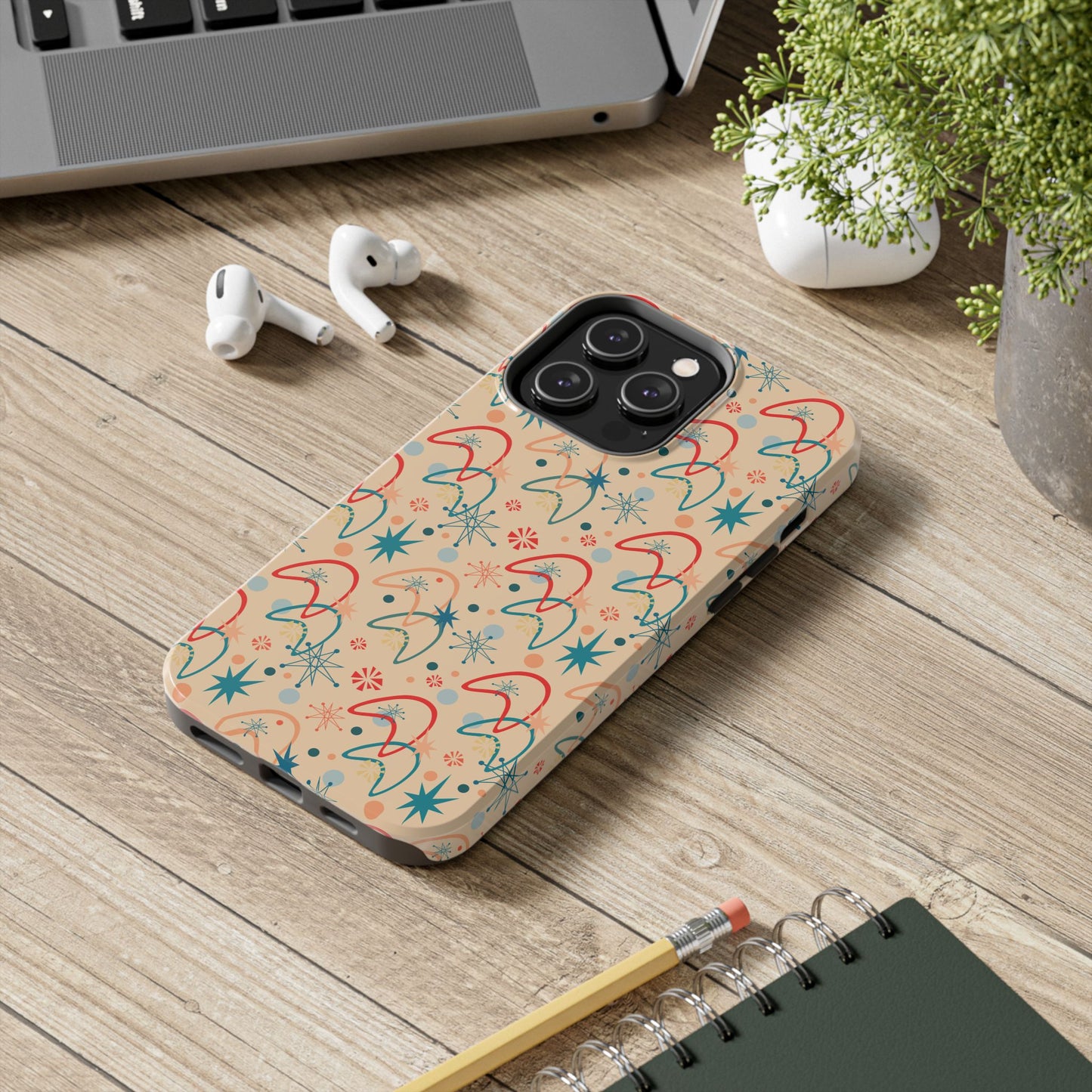 1950s Atomic Age Retro Pattern in Beige Tough iPhone Case