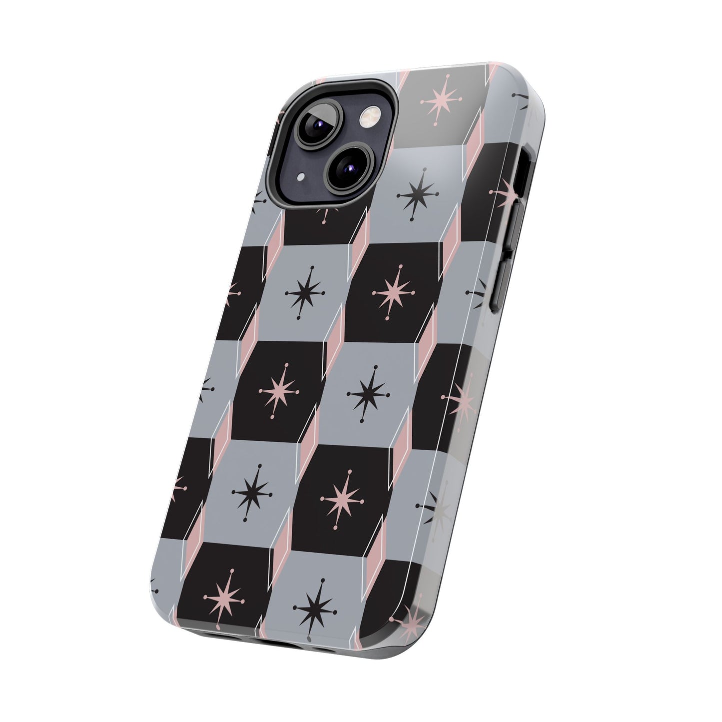 Diamond and Square Pattern in Pink, Black and Gray Tough iPhone Cases