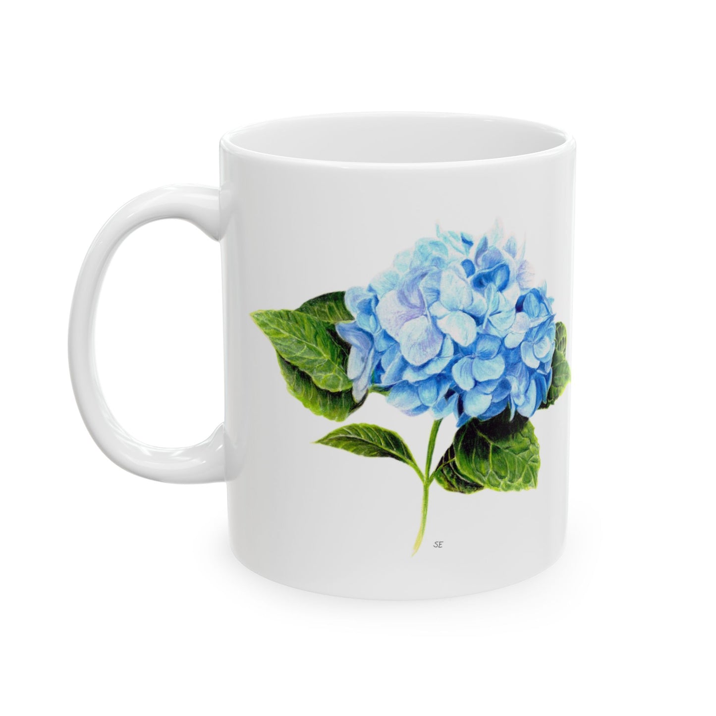 Hydrangea Ceramic Mug — Blue Floral Coffee Cup (11oz & 15oz)