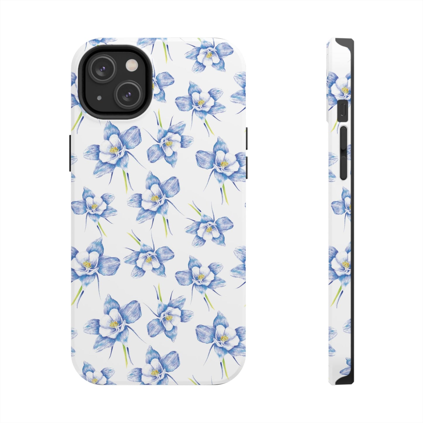 Blue Columbine Watercolor Flower Pattern Tough iPhone Cases