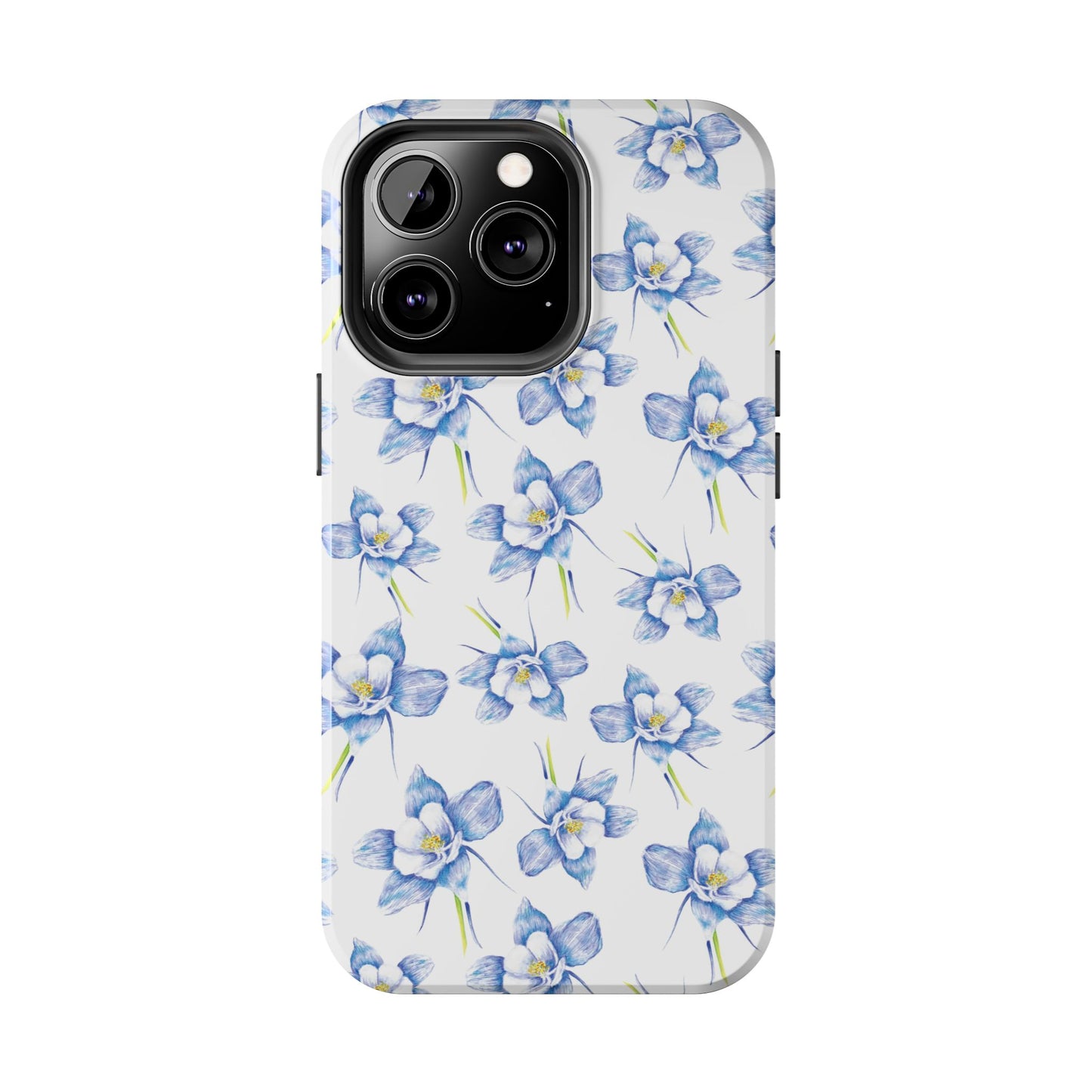 Blue Columbine Watercolor Flower Pattern Tough iPhone Cases