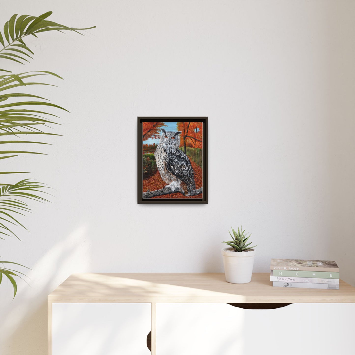 Framed Owl Canvas Art — Autumn Forest Owl Print