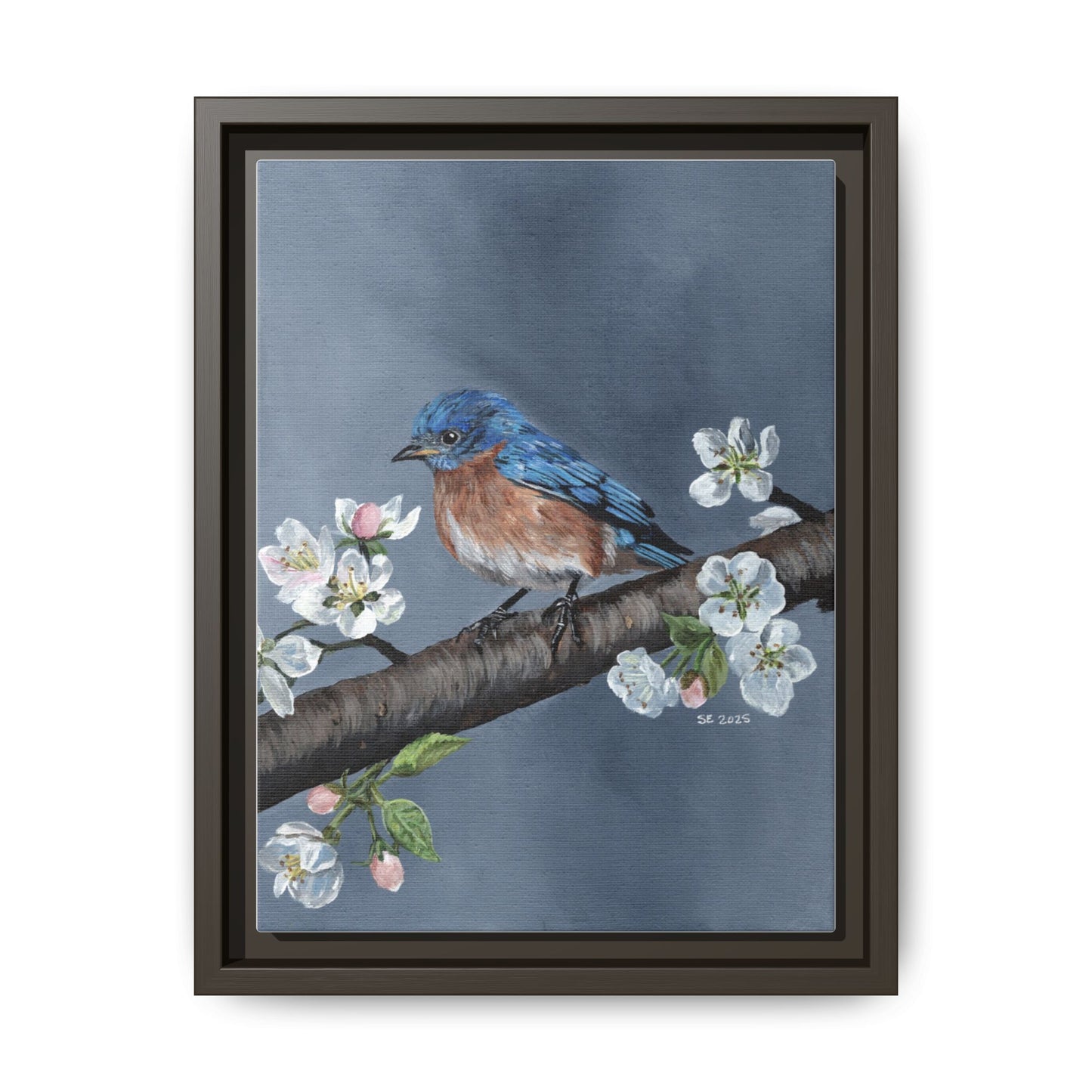 Framed Bluebird Canvas Art — Spring Blossoms Wall Print