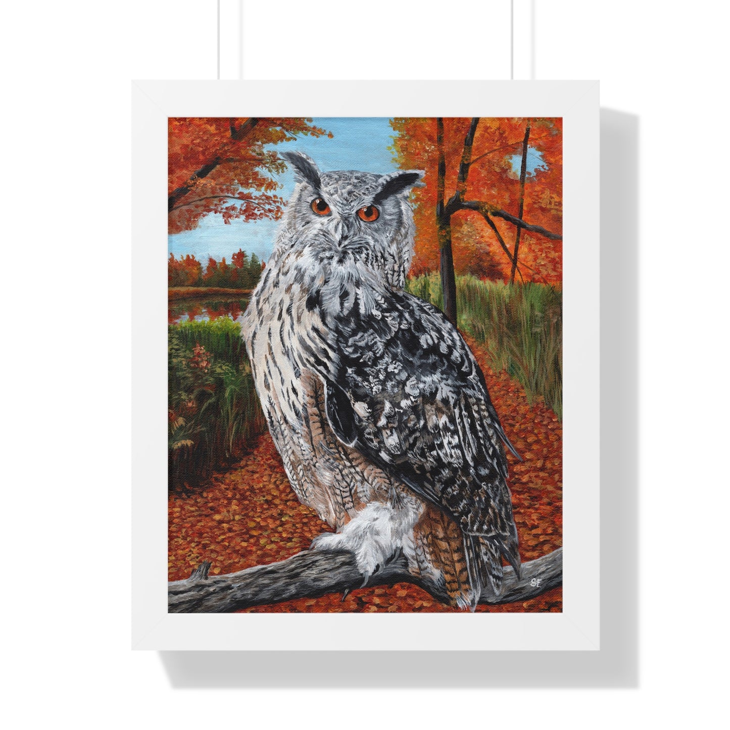Framed Owl Poster — Autumn Forest Wildlife Wall Art