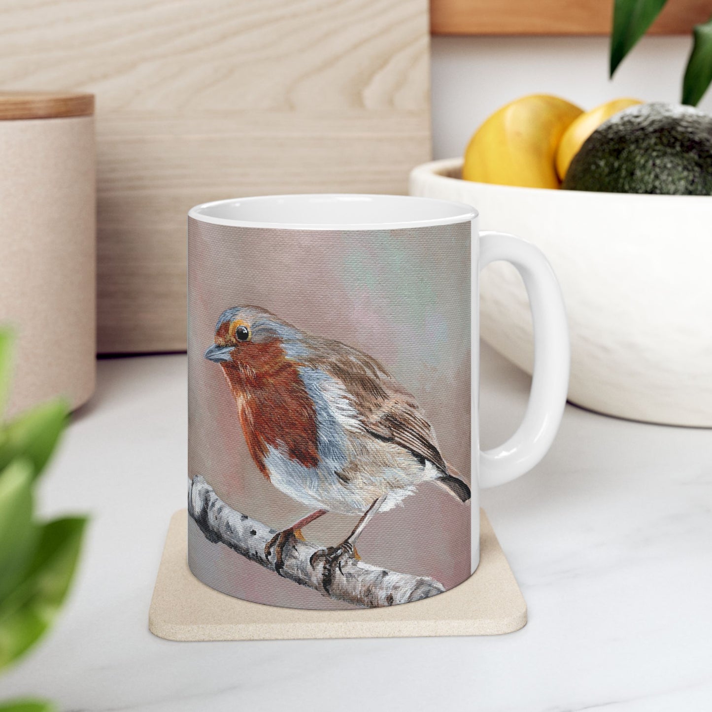 Robin Bird Ceramic Mug — Hand-Painted Style Songbird Coffee Cup (11oz & 15oz)