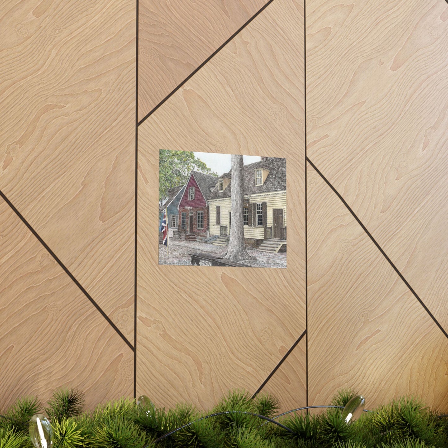 Colonial Williamsburg Street Scene Matte Poster – Historic Waterfront Houses Wall Art