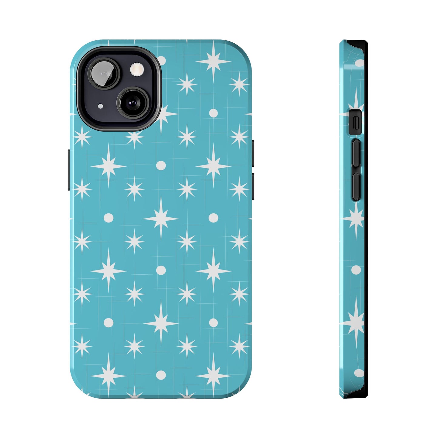 1950s Retro Star Pattern on Blue Tough iPhone Cases