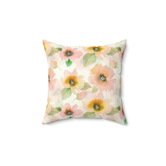 Pink Floral Spun Polyester Square Pillow