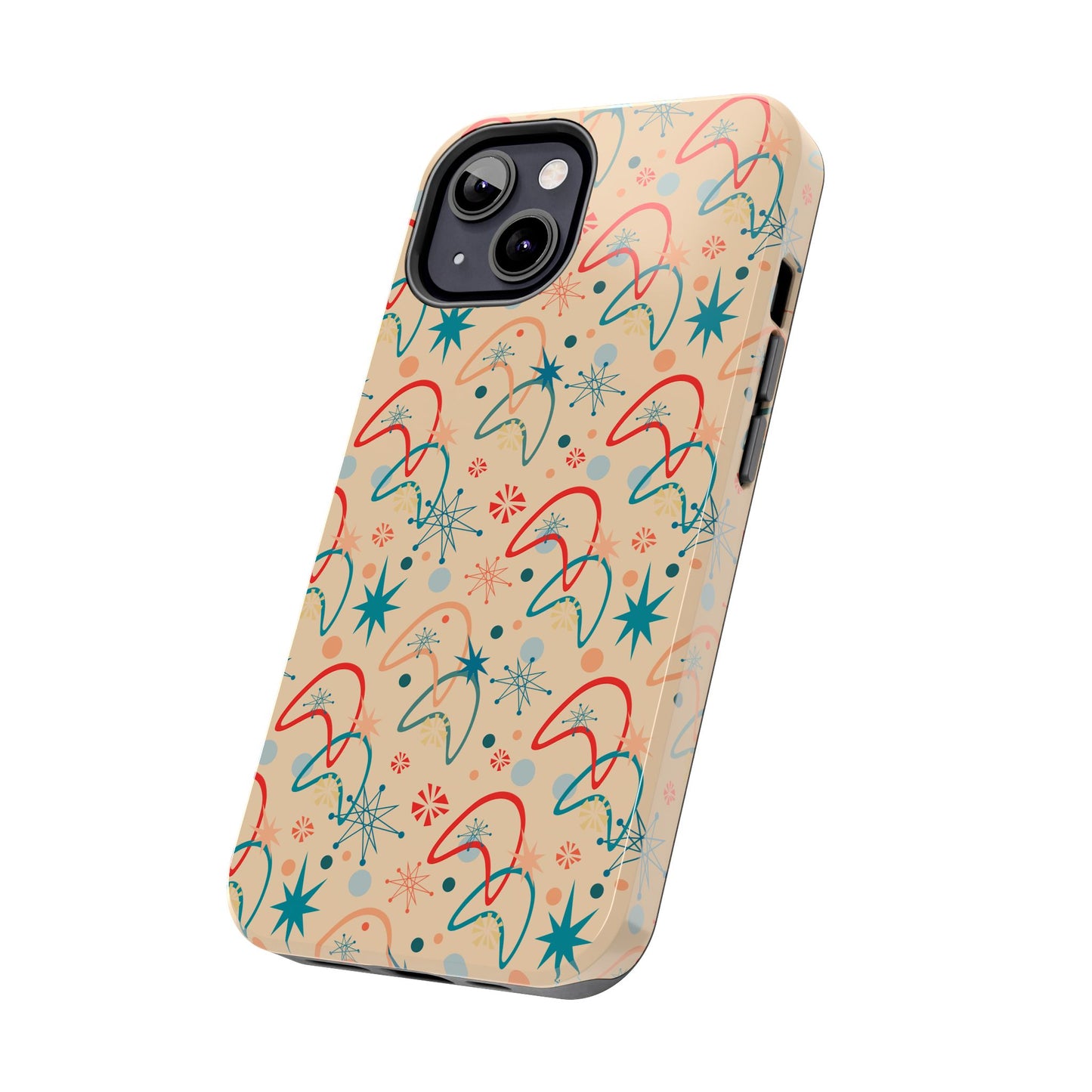 1950s Atomic Age Retro Pattern in Beige Tough iPhone Case