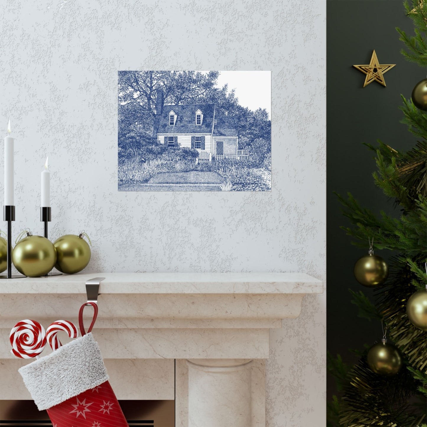 Colonial Williamsburg's Taliaferro Cole House Garden in Blue Matte Poster — Horizontal Wall Art