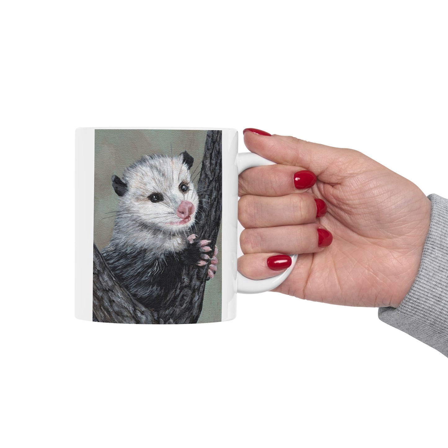 Opossum Art Ceramic Mug — Cute Wildlife Tree-Climbing Possum Coffee Cup (11oz/15oz)